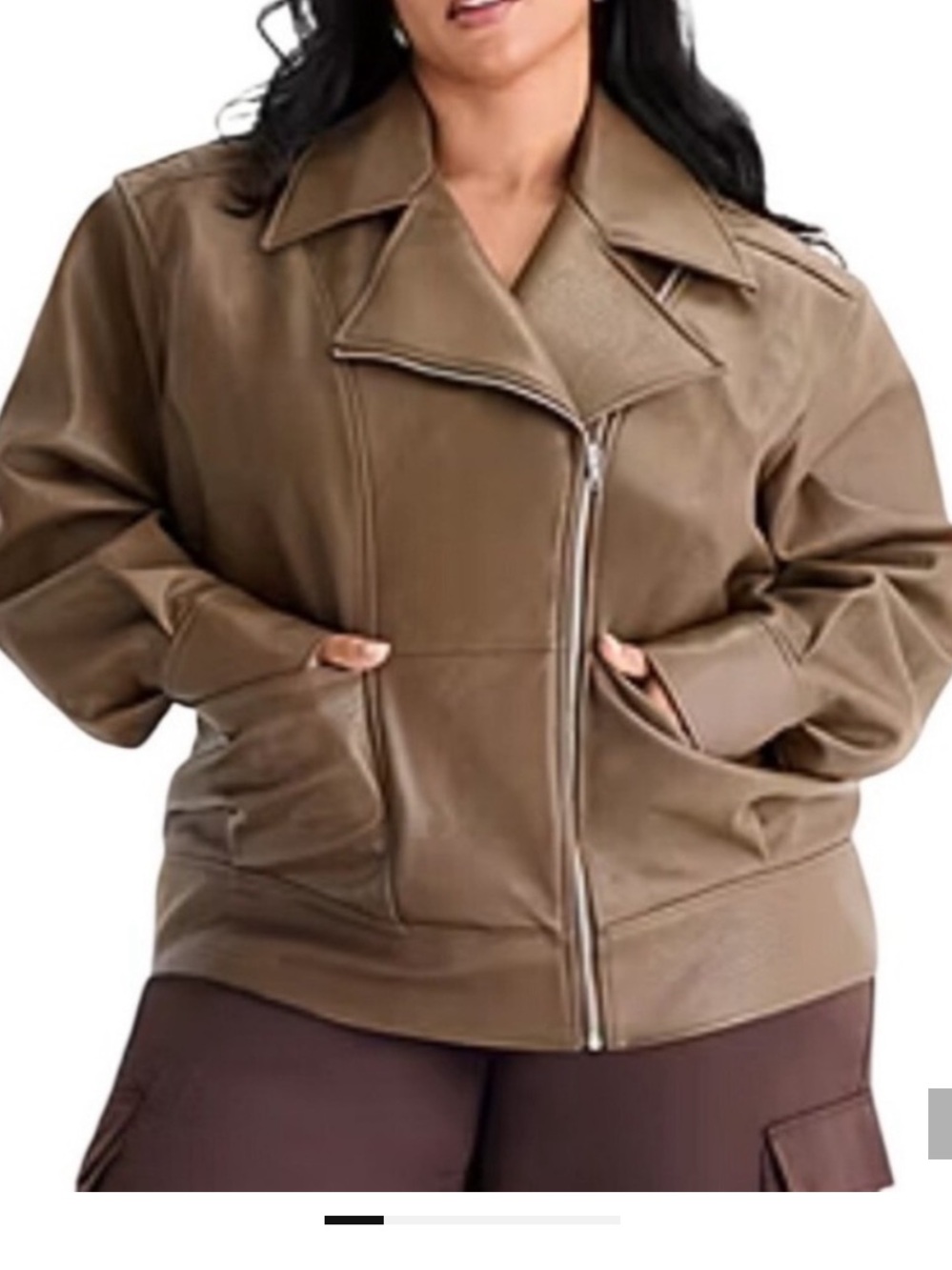 Ashley Graham Taupe Faux-Leather Moto Jacket